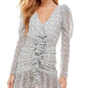 city studios juniors' dot-print ruffled bodycon dress white with black dot